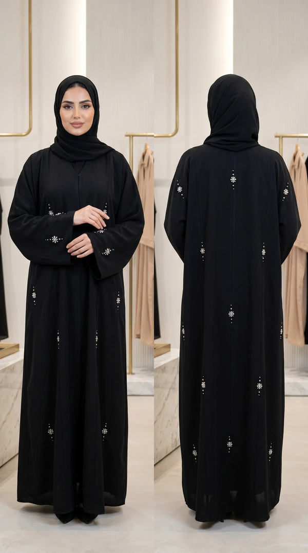 silver butti black abaya