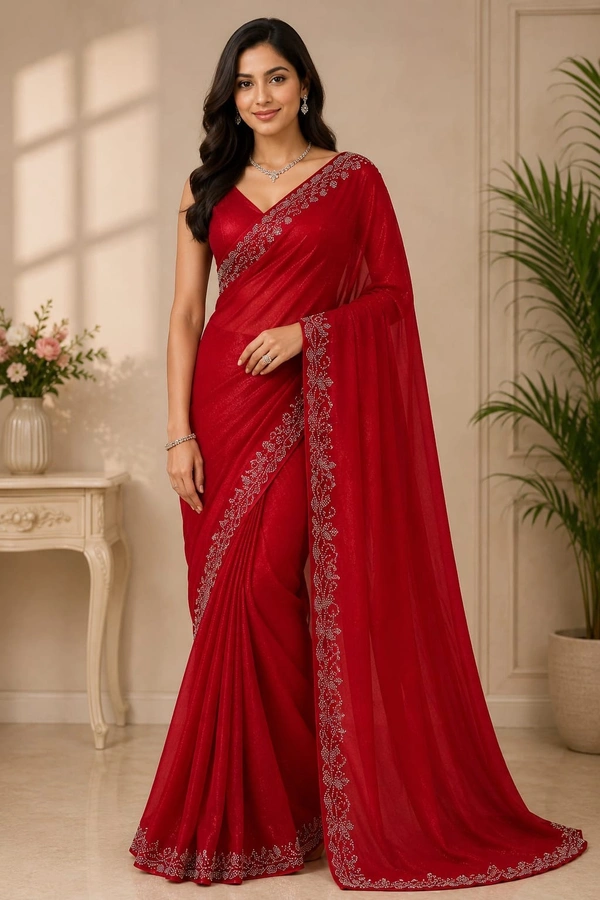 Designer Jimmy Choo Fabric Saree with Shining Stone Work