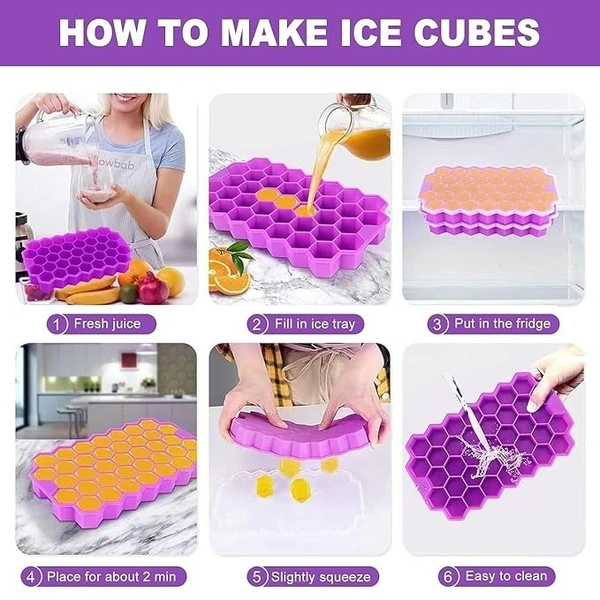 Silicone Hexagon Ice Tray with Lid | Reusable Ice Mold (Colour May Vary)