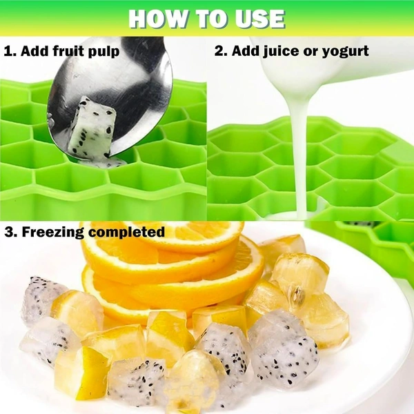Silicone Hexagon Ice Tray with Lid | Reusable Ice Mold (Colour May Vary)