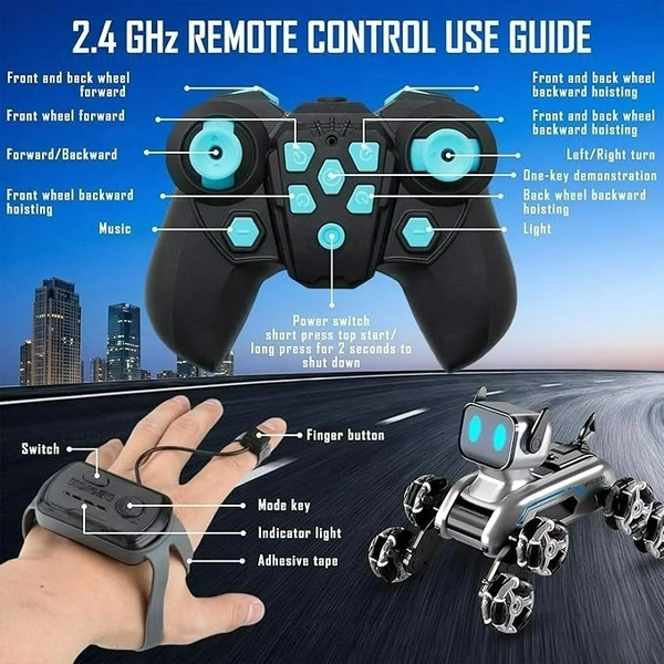 8WD PRO Remote Control Robot Dog RC Car | 8x8 Wheel Drive Gesture Sensor Stunt Car – 2.4GHz Double Sided