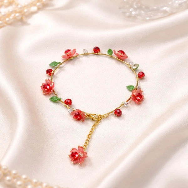 Aslovable Gold Chain Bracelet Handmade - red
