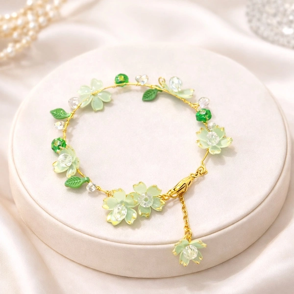 Aslovable Gold Chain Bracelet Handmade - green