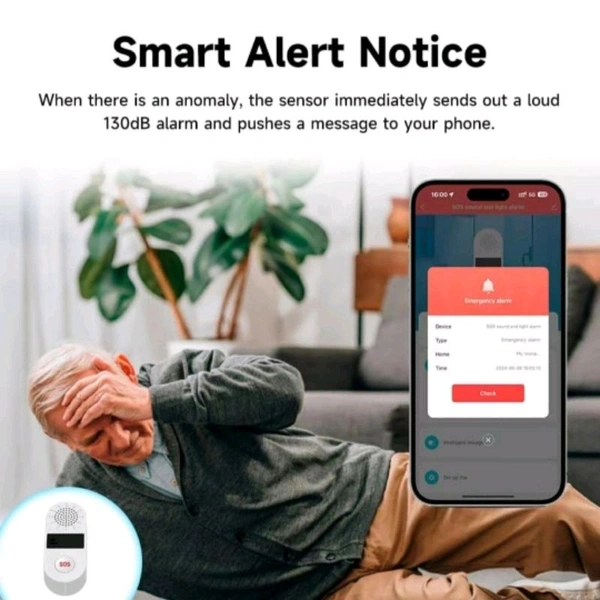 Ocs WiFi SOS Wireless Caregiver Alert Call Button Strobe Siren Remote Alarm 130DB Sound & Light Security Alarm for Alexa, Google Assistant (2.4G WiFi)