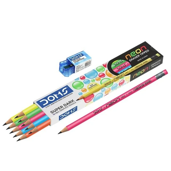 DOMS Neon RT Pencil 100 Pcs Pack (FREE- 20pc Doms Sharpner)