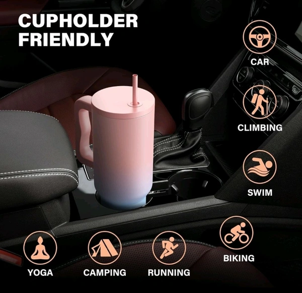 1.2L Stainless Steel Insulated Vacuum Tumbler Double Insulated Tumblers for Hot & Cold Drink with 100% Sipper 1200ml (Pink+Blue)