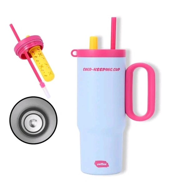 YOGARISE 1.2L Tumbler with Handle Straw & Lid Insulated Reusable Stainless Steel Water Bottle | Leak Proof Mug for Office, Gym, Travelling(Black) - Aquamarine Blue
