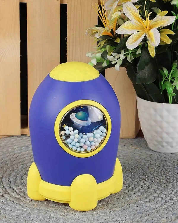 Asera 1 Pcs Space Theme Rocket Shape Gullak Money Bank with Number Code Lock | Secure Piggy Bank for Kids & Adults | Unique Coin Savings Box | Ideal Gift with Password Protection (Yellow)
