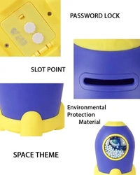 Asera 1 Pcs Space Theme Rocket Shape Gullak Money Bank with Number Code Lock | Secure Piggy Bank for Kids & Adults | Unique Coin Savings Box | Ideal Gift with Password Protection (Yellow)