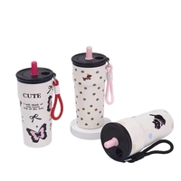 Cute Cartoon Straw Cup With Carrying Strap