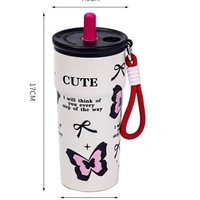 Cute Cartoon Straw Cup With Carrying Strap