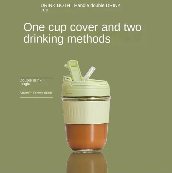 Glass Cup Coffe With Double Sipper