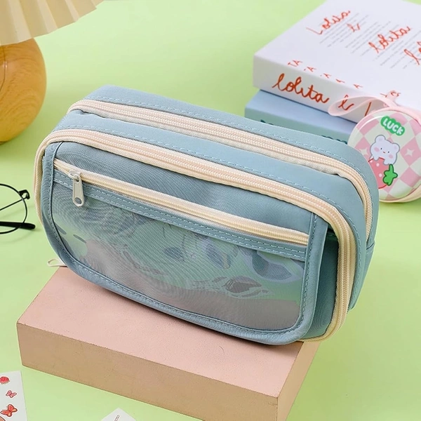 Pencil Pouch Green 3 Pocket