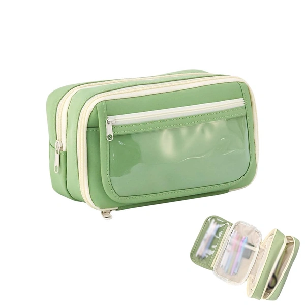 Pencil Pouch Green 3 Pocket