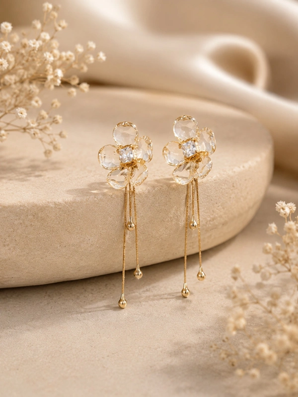 Diamond Flower Long Earring 
