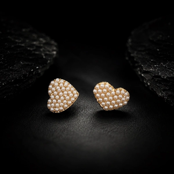 Golden Heart Pearl Earrings 