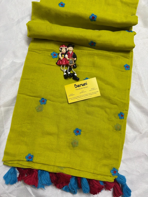 Mini Flower Embroidery mul cotton saree