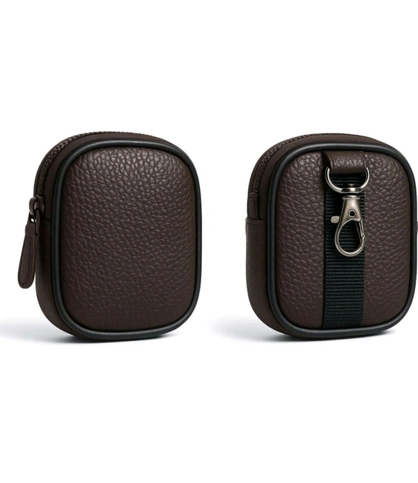 HICLE Leather Zipper Earbuds Case For Universal, EarBuds, AirPods (Brown)