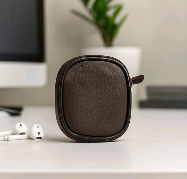 Royal HICLE Leather Zipper Earbuds Case For Universal, EarBuds, AirPods (Brown)