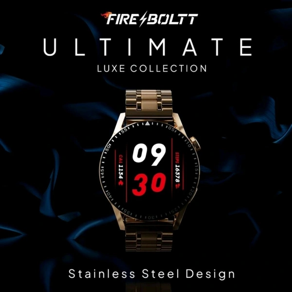 Fire-Boltt Ultimate 35.3mm (1.39) Stainless Steel Luxury Bluetooth Calling, 120+ Sports Smartwatch (Gold Strap, Free Size)