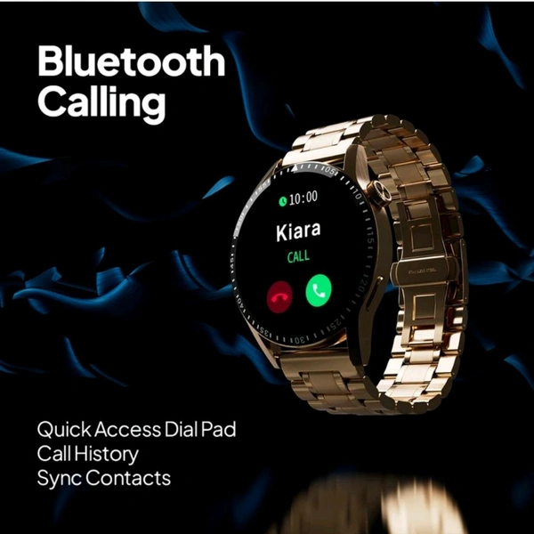 Fire-Boltt Ultimate 35.3mm (1.39) Stainless Steel Luxury Bluetooth Calling, 120+ Sports Smartwatch (Gold Strap, Free Size)