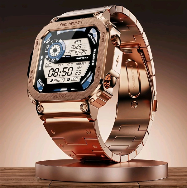 Fire-Boltt Retro 39.1mm (1.54) Display, Bluetooth call, Voice Assistance, Steel Straps Smartwatch (Rose Gold Strap, Free Size)