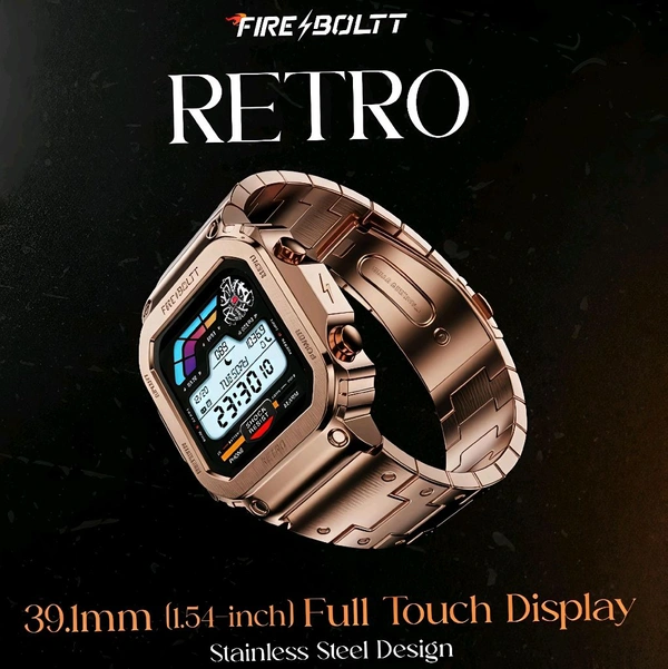 Fire-Boltt Retro 39.1mm (1.54) Display, Bluetooth call, Voice Assistance, Steel Straps Smartwatch (Rose Gold Strap, Free Size)