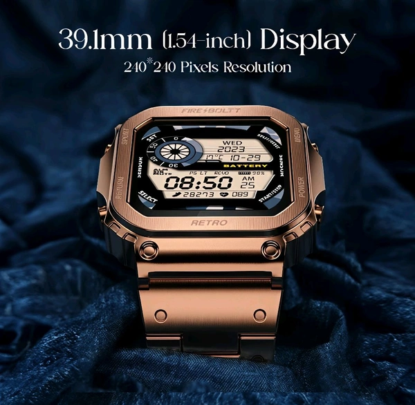 Fire-Boltt Retro 39.1mm (1.54) Display, Bluetooth call, Voice Assistance, Steel Straps Smartwatch (Rose Gold Strap, Free Size)