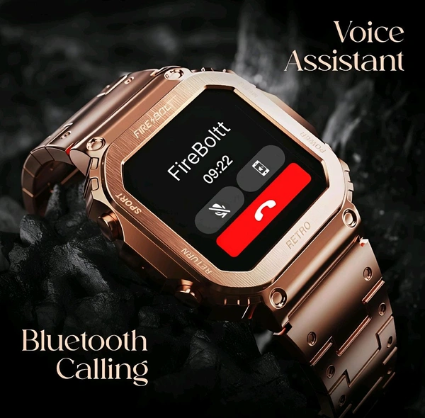 Fire-Boltt Retro 39.1mm (1.54) Display, Bluetooth call, Voice Assistance, Steel Straps Smartwatch (Rose Gold Strap, Free Size)