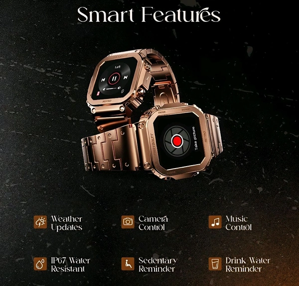 Fire-Boltt Retro 39.1mm (1.54) Display, Bluetooth call, Voice Assistance, Steel Straps Smartwatch (Rose Gold Strap, Free Size)