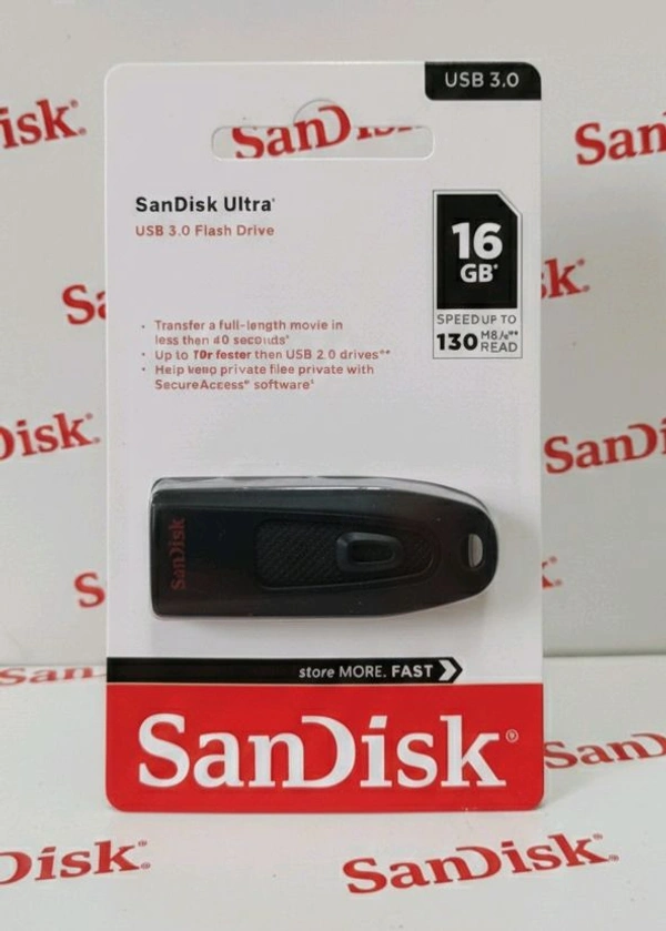 Sandisk Ultra Blue CZ-48 USB 3.0 Flash Drive With 1yr Warranty, Black (SDCZ48-016G-A46)
