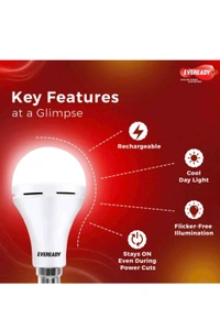 EVEREADY 9W Rechargeable Bulb Ldeal For Powercuts Energy Effcient 3 Hrs Bulb Emergency Light (White)