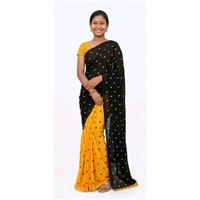 Polka Print Daily Wear Georgette Saree (Yellow Black )