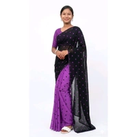 Polka Print Daily Wear Georgette Saree ( Purple Black )