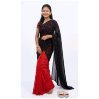 Polka Print Daily Wear Georgette Saree (Black