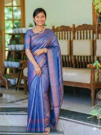 Woven Kanjivaram Pire Silk Art Saree (Blue) (50002)