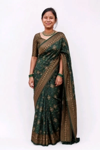 Women Kanjivara Pure Silk Art Silk Saree (Green) (50004)