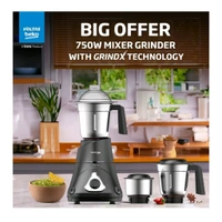 Voltas Deko Supereffcient With Grindx Technology (750)w Mixer Grinder (G7503HPp-BL) 3 Jars Black