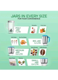 Powerful Motor for Grinding, Mixing, Juicing Up to 750 W Juicer Mixer Grinder (Super Dlx | 4 Jars | White, Blue)