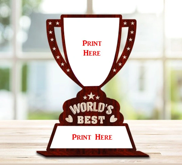 Personalized Worlds's best teacher Award Shape Wooden Photo Frame with Print - 6x9, Birthday Gift