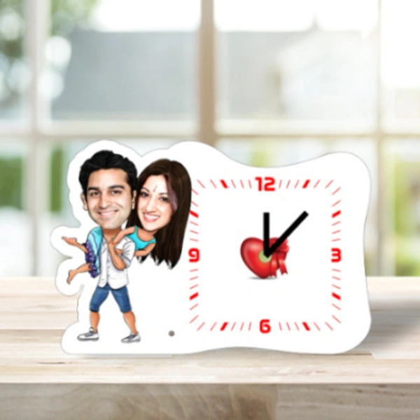 Personalized Clock with funny Couple Caricature big size acrylic - 6x9 inch