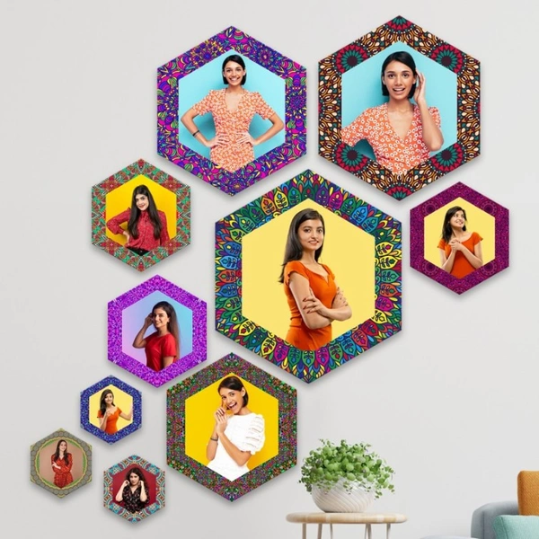 Personalized wall decor photo frame set of 10 - Hexagonal Frames