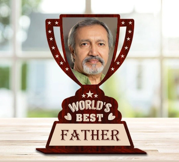 Personalized Father's Day Gift Wooden Trophy With Photo Print - 6x9 Inch, Cup