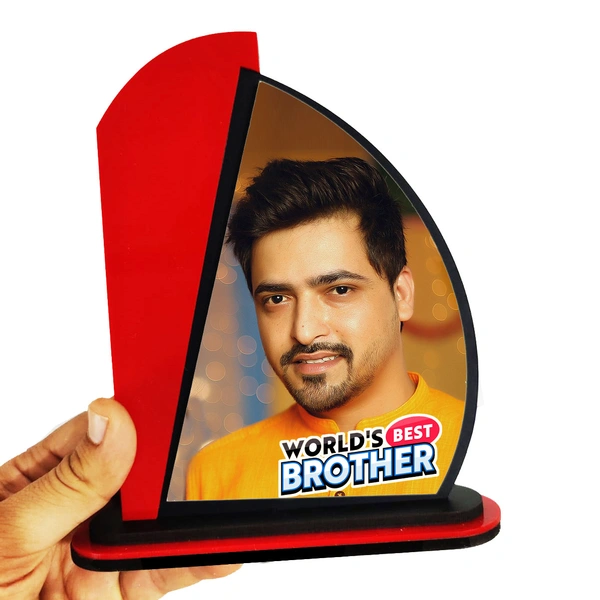 Personalized Gift for brother, award shape photo frame, Rakhi gift for brother - Red-3
