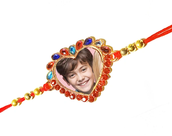 Personalized Photo print Rakhi for Brother, Rakhi gift - Metal Heart