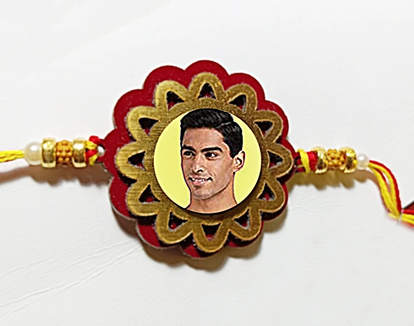 Personalized Photo print Rakhi for Brother, Rakhi gift - Wooden Flower with Fridge Magnet