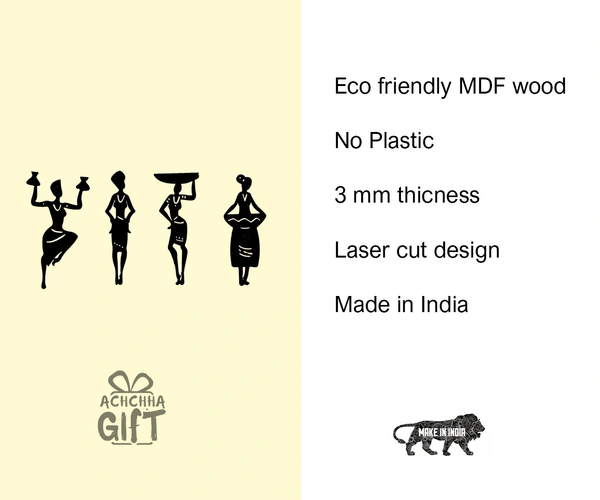 Achchha Gift Wooden Tribal Women 4 Pcs. Set Wall art, Home Room Office Decoration, no plastic | Wall Art, Abstract design - Black, Medium - 60x30 cm