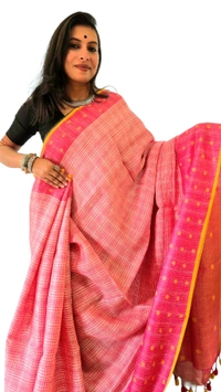 APARAJITA Pink Check Linen Sarees