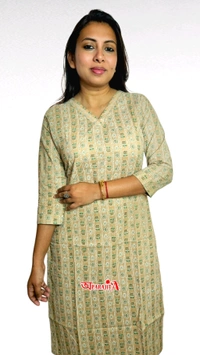 APARAJITA Cotton Printed Kurti - M, Beige