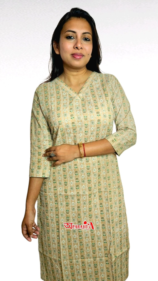 APARAJITA Cotton Printed Kurti - M, Beige